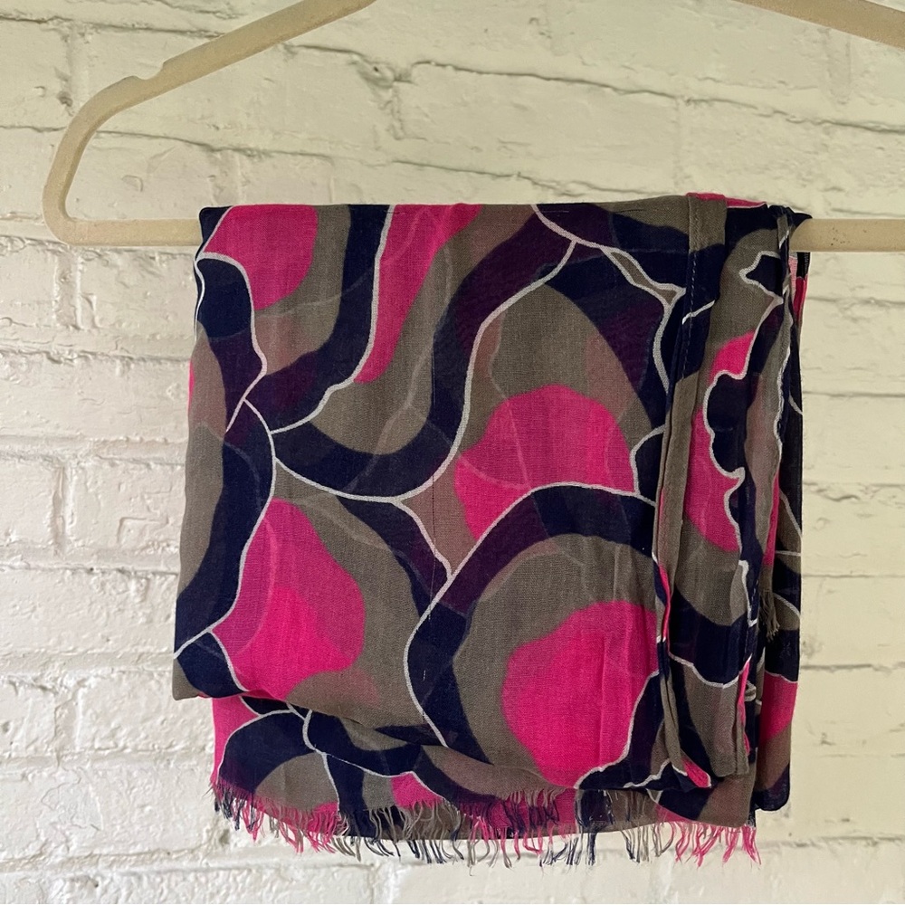 Pink, Navy Blue, Gray, and White Cotton Scarf - Picture 3 of 10